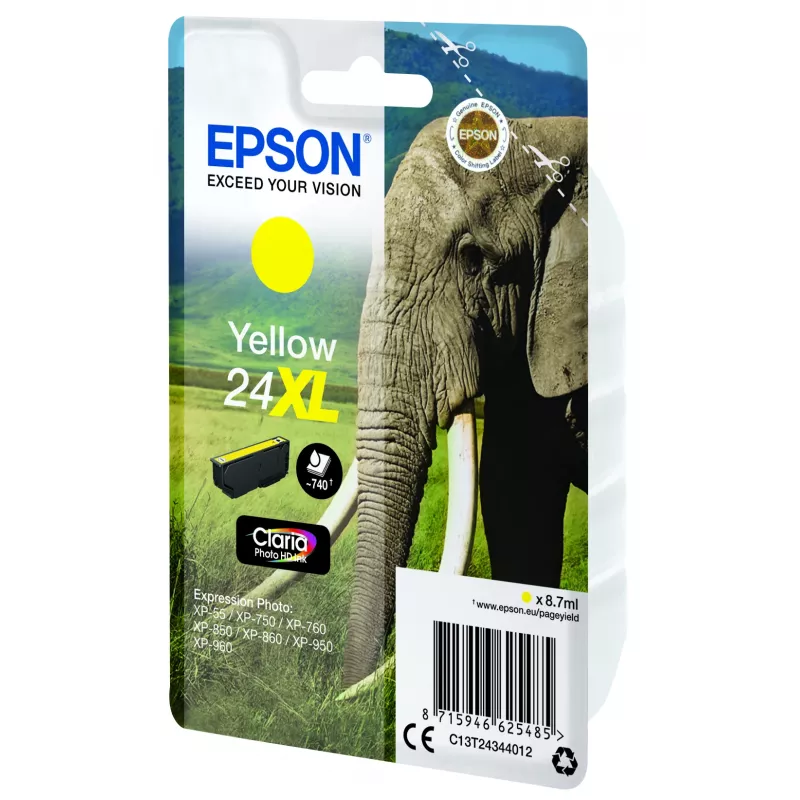 Epson Elephant singlepack geel 24XL Claria Photo HD inkt