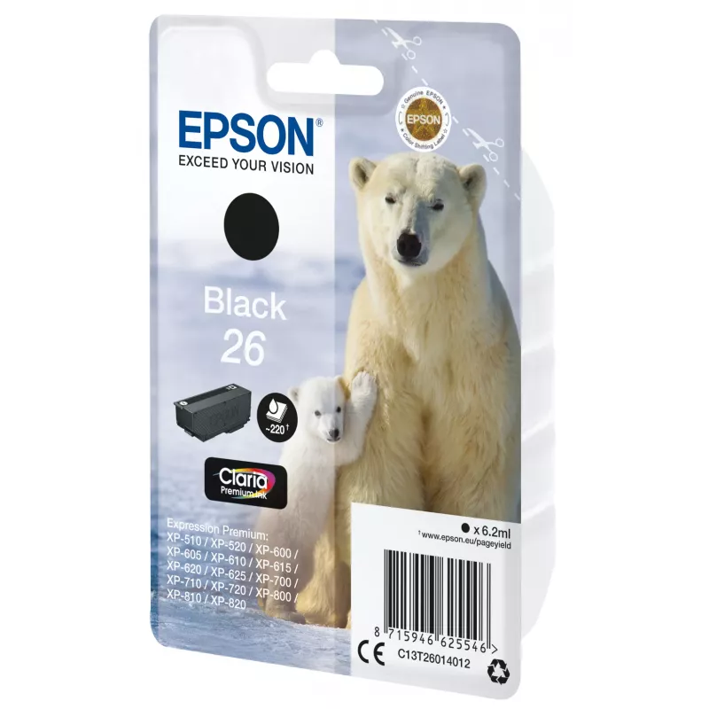 Epson Polar bear singlepack zwart 26 Claria Premium inkt, zwart