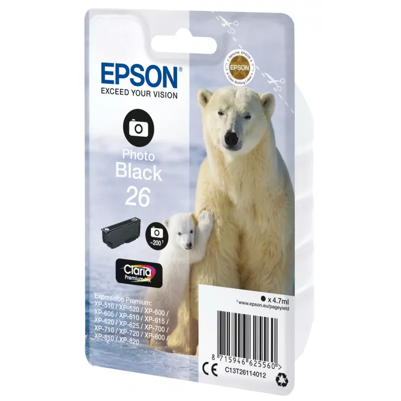 Epson Polar bear singlepack foto zwart 26 Claria Premium inkt