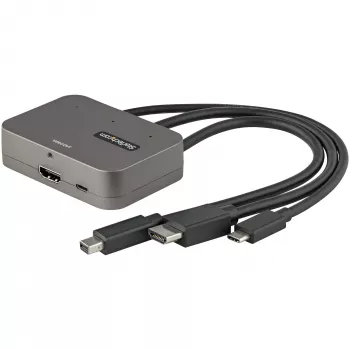 StarTech.com 3-in-1 multiport-naar-HDMI-adapter - 4K 60Hz USB-C, HDMI of Mini DisplayPort naar HDMI-converter voor vergaderruimtes - digitale AV-videoadapter voor het aansluiten van een HDMI-monitor/display