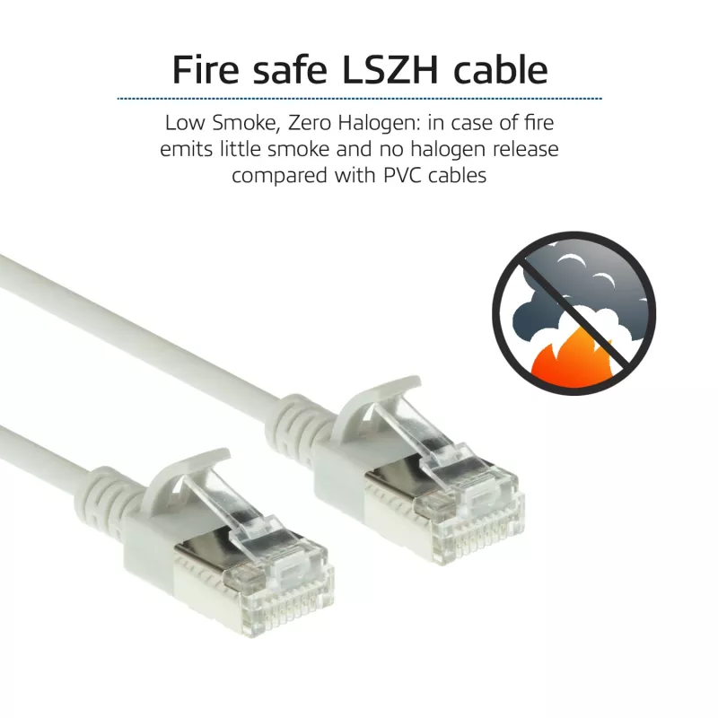 ACT grijs 5 meter LSZH U/FTP CAT6A datacenter slimline patchkabel met rastnasbeveiliging en RJ45-stekkers