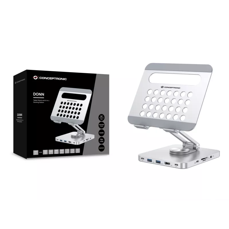 Conceptronic DONN26G, zilver, tablet, multimediastandaard, aluminium, 100 W, MicroSD (TransFlash), SD, SDHC, SDXC