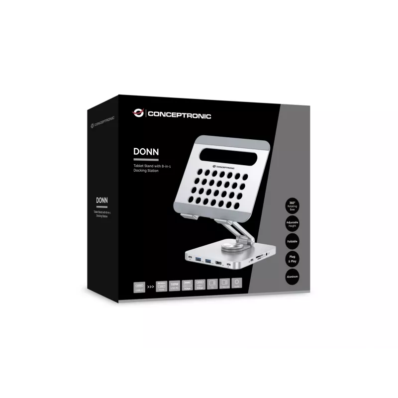 Conceptronic DONN26G, zilver, tablet, multimediastandaard, aluminium, 100 W, MicroSD (TransFlash), SD, SDHC, SDXC