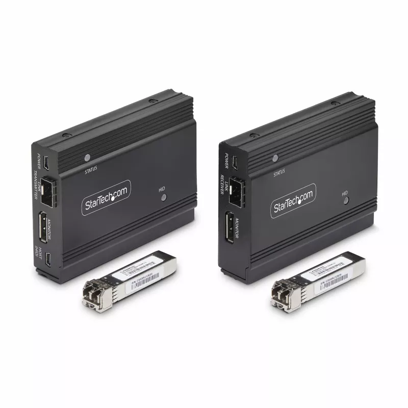 StarTech.com DisplayPort KVM-extender via glasvezel, 4K 60Hz, console-extenderkit, tot 300 m (multimode) met vooraf geïnstalleerde SFP+-modules, 3x USB HID