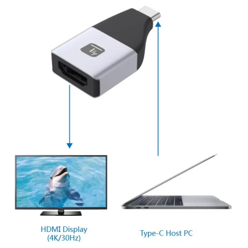 Techly IADAP USBC-HDMI4K USB-grafische adapter 4096 x 2160 pixels zwart, zilver