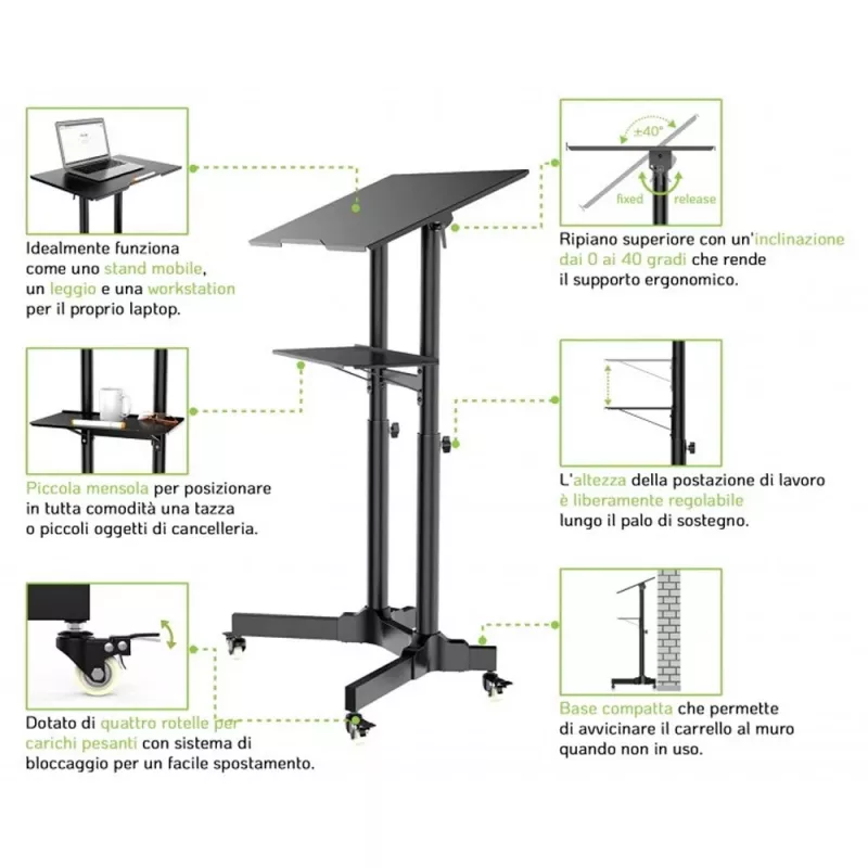 Techly ICA-TB TPM-1BK universele notebook-/projectortrolley, 103-125 cm, zwart