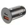 Techly mini auto-oplader USB-A en USB-C Quick Charge 3.0 38W in zwart metaal