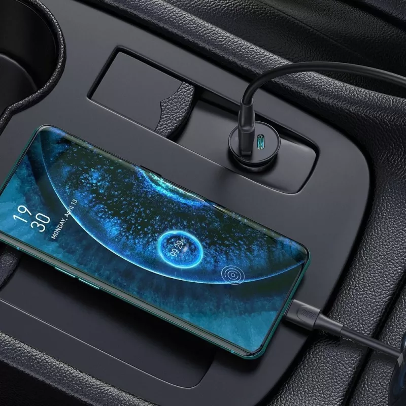 Techly mini auto-oplader USB-A en USB-C Quick Charge 3.0 38W in zwart metaal