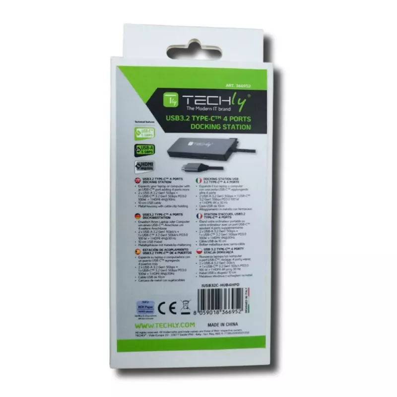 Techly IUSB32C-HUB4HPD laptop-dockingstation/port-replicator bedraad USB 3.2 Gen 2 (3.1 Gen 2) Type-C grijs