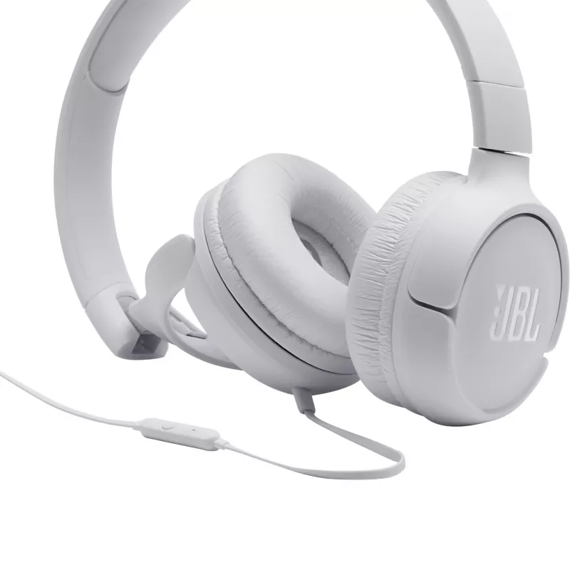 JBL Tune 500 JBLT500WHT on-ear-koptelefoon, bedraad, microfoon, klittenvrije platte kabel, wit