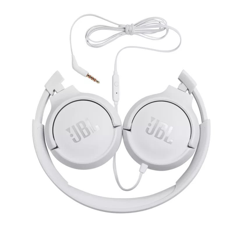 JBL Tune 500 JBLT500WHT on-ear-koptelefoon, bedraad, microfoon, klittenvrije platte kabel, wit