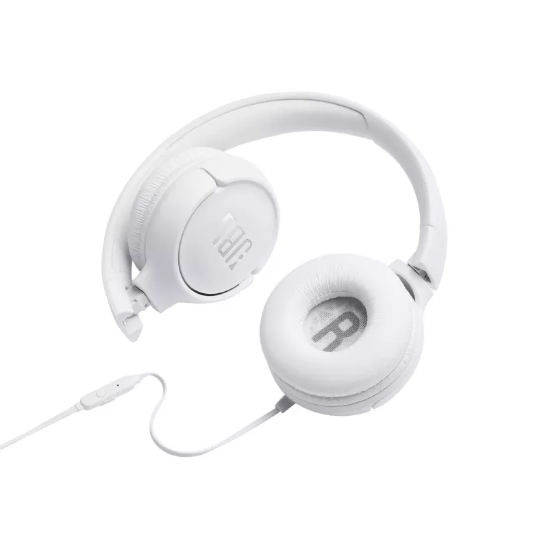 JBL Tune 500 JBLT500WHT on-ear-koptelefoon, bedraad, microfoon, klittenvrije platte kabel, wit