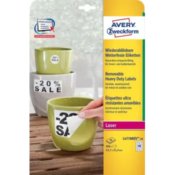 Zelfklevend etiket Avery L4778REV-20 afgeronde rechthoek