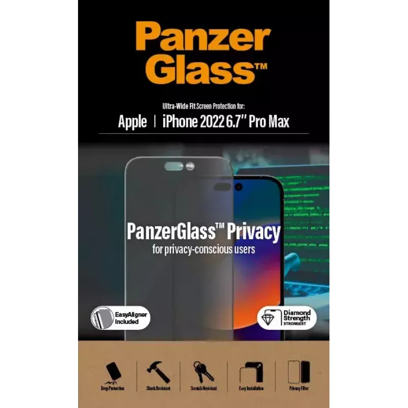 PanzerGlass ® Privacy Screen Protector iPhone 14 Pro Max | Ultra-Wide Fit met EasyAligner