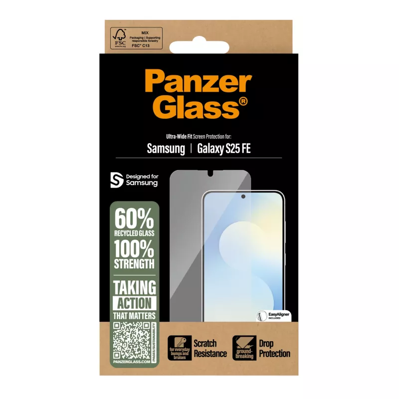 PanzerGlass ® displayschermfolie Samsung Galaxy S25 FE 5G | Ultra-Wide Fit met EasyAligner