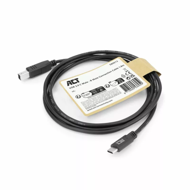 ACT USB 2.0-kabel, USB-C naar USB-B, 1,8 meter