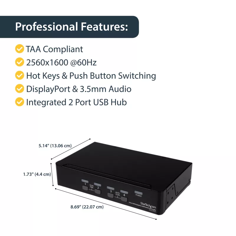 StarTech.com 4-poorts USB DisplayPort KVM-switch met audio, 3840 x 2400 pixels, zwart