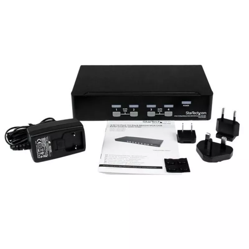 StarTech.com 4-poorts 1HE rackmount USB KVM-switch met OSD, 1920 x 1440 pixel, rackmontage, 5,4 W, 1HE, zwart