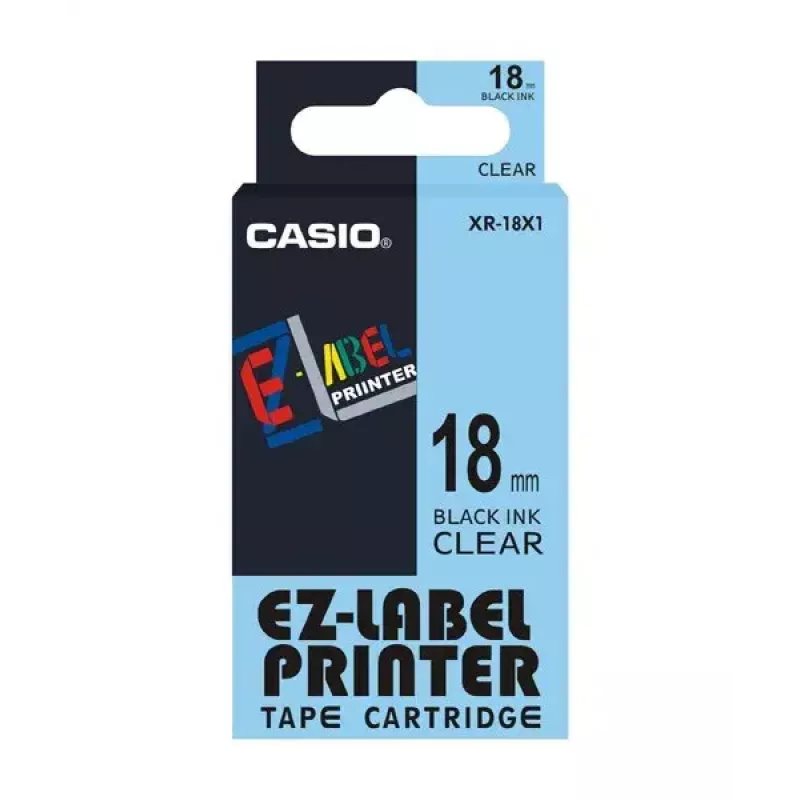 Labelband Casio XR-18X1 zwart op transparant