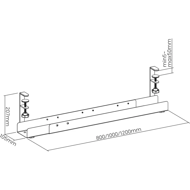 InLine universele kabelgoot 3-standen (80/100/120 cm) voor montage onder het bureau, zwart