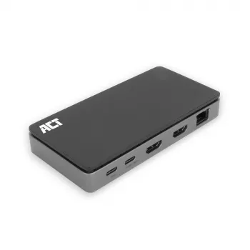 ACT USB-C 4K MST dockingstation voor 2 HDMI-monitoren, ethernet, USB-C, 3x USB-A, PD-passthrough en 1 meter afneembare verbindingskabel