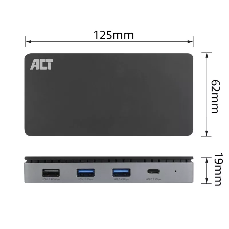 ACT USB-C 4K MST dockingstation voor 2 HDMI-monitoren, ethernet, USB-C, 3x USB-A, PD-passthrough en 1 meter afneembare verbindingskabel