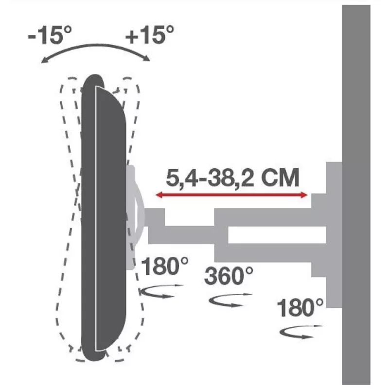 Techly wandbeugel voor LCD LED 19-37'' kantelbaar 2 scharnieren zwart ICA-LCD 2923B