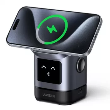 Oplader UGREEN 45775 — draadloze AC-snellader voor binnen, universeel, 1× USB-C, zwart/grijs