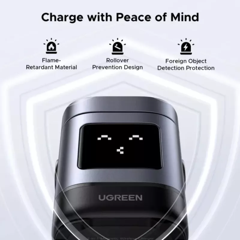 Oplader UGREEN 45775 — draadloze AC-snellader voor binnen, universeel, 1× USB-C, zwart/grijs