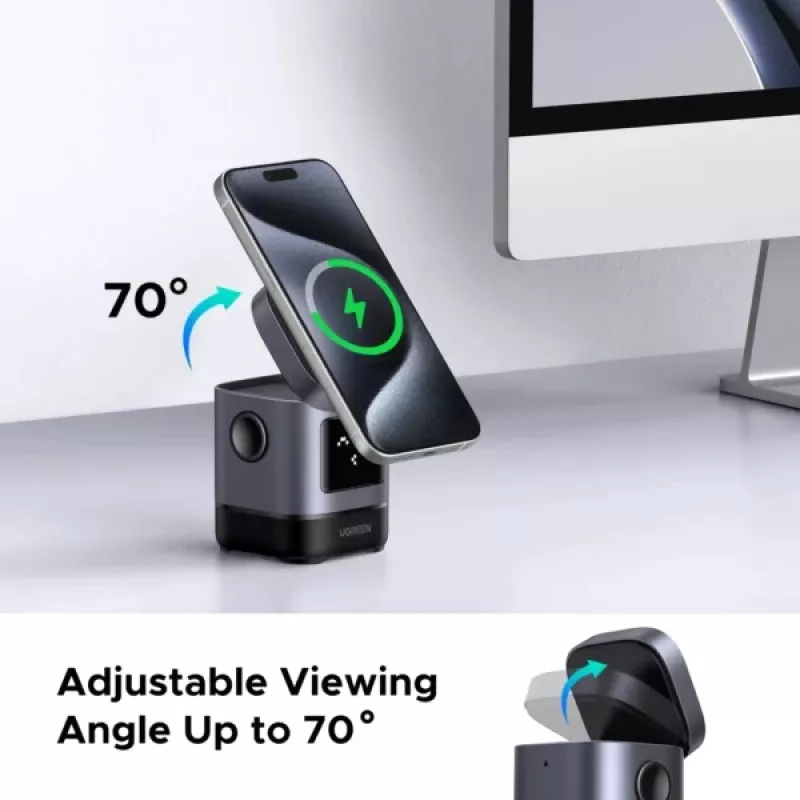 Oplader UGREEN 45775 — draadloze AC-snellader voor binnen, universeel, 1× USB-C, zwart/grijs