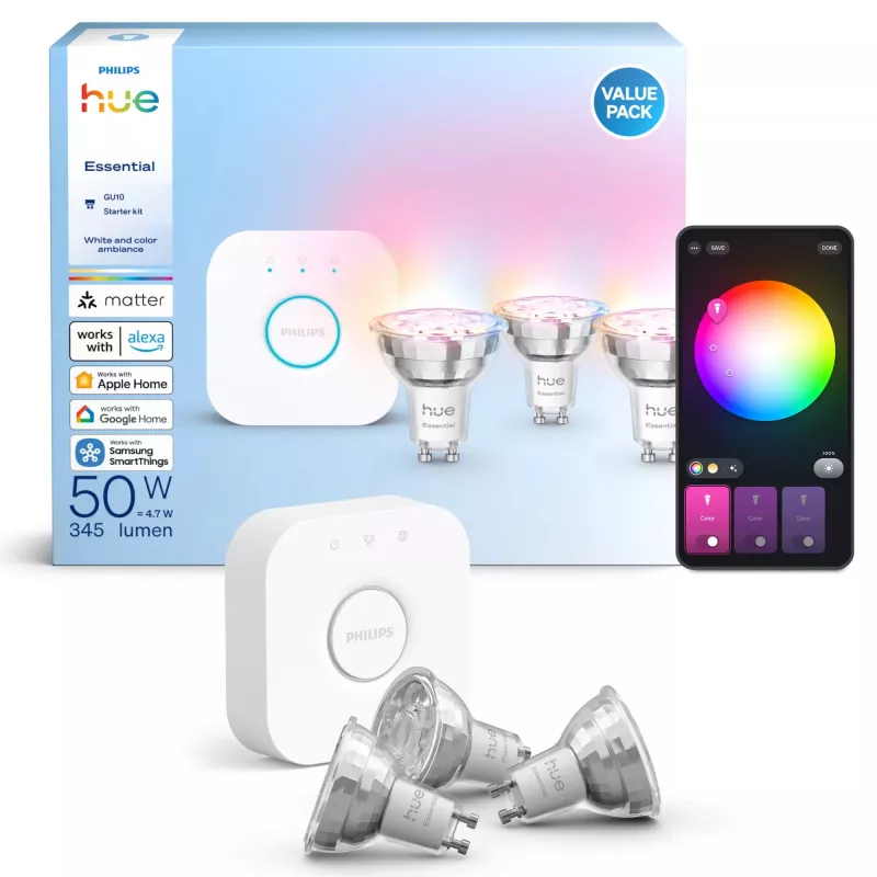 Philips Hue White and Colour Ambience Essential startset: 3 GU10 smart-lampen (345 lm)