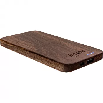 InLine woodplate, USB PowerBank 5.000mAh, met LED, walnoot