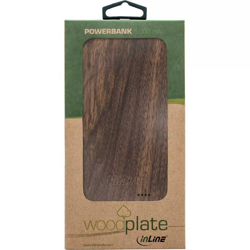 InLine woodplate, USB PowerBank 5.000mAh, met LED, walnoot