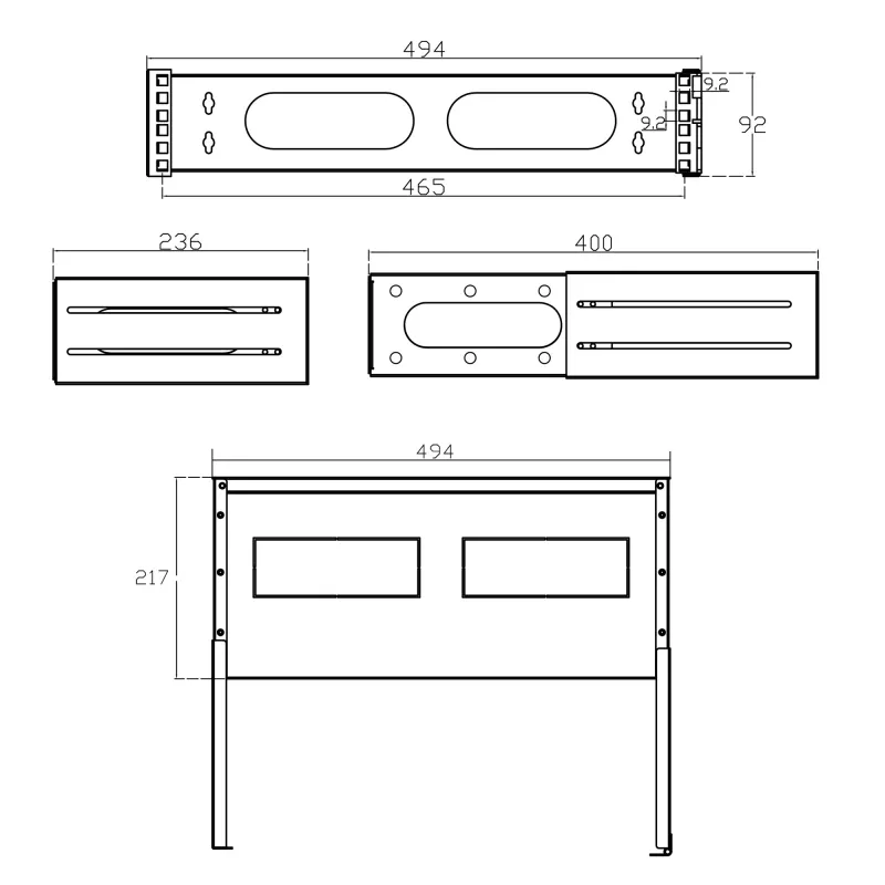 InLine 19 inch opvouwbaar rack, 2HE, 24–40 cm diep, met afdekking, zwart
