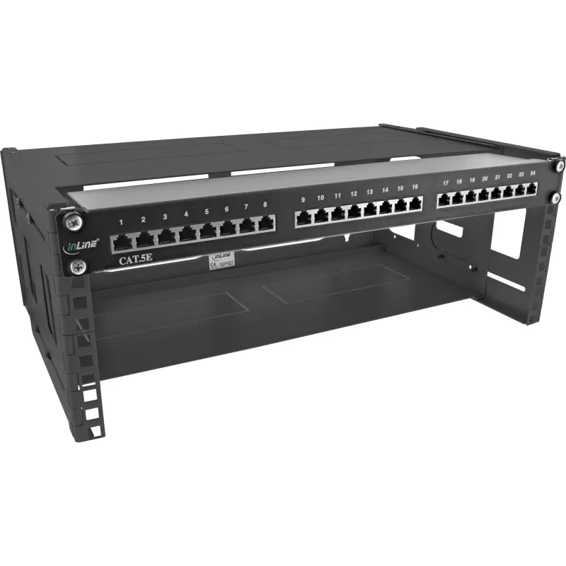 Wandmontage rack InLine 19 inch opvouwbaar rack 4U 24-40cm diep zwart