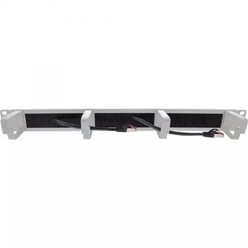 InLine 19 inch kabeldoorvoerplaten met borsteinzetstuk en 4 beugels, 1U, RAL 7035