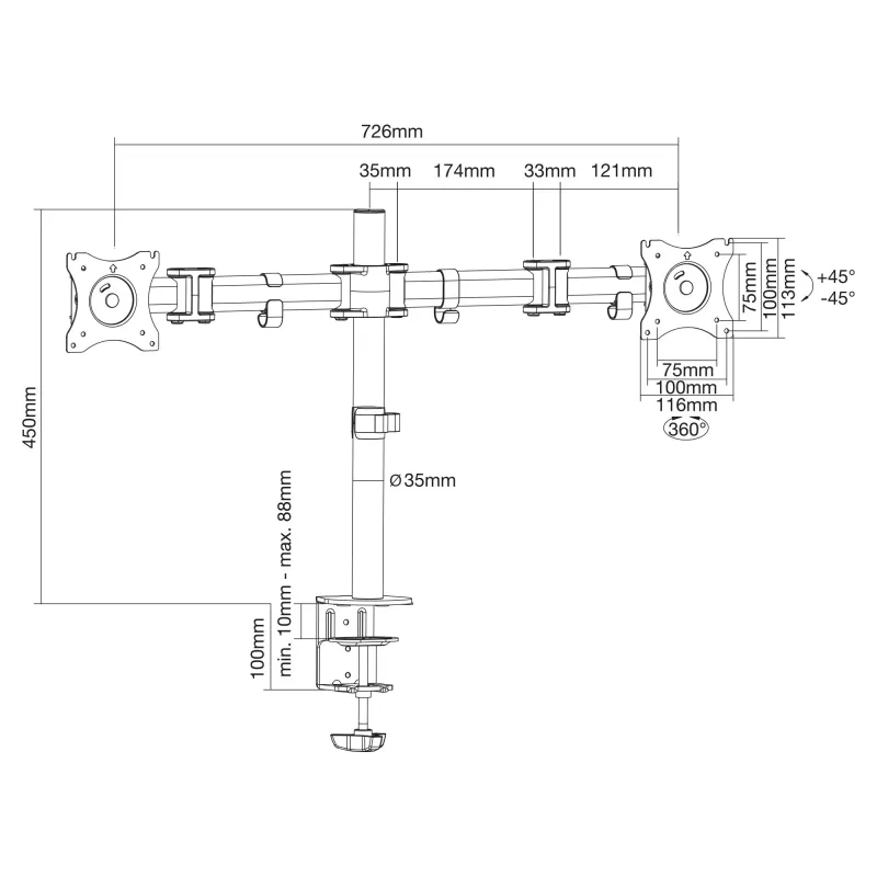 InLine desktopbeugel, voor 2x TFT/LCD/LED tot 68 cm (27 inch), max. 2x8 kg
