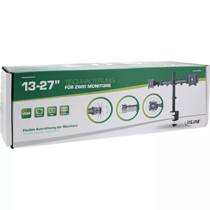 InLine desktopbeugel, voor 2x TFT/LCD/LED tot 68 cm (27 inch), max. 2x8 kg