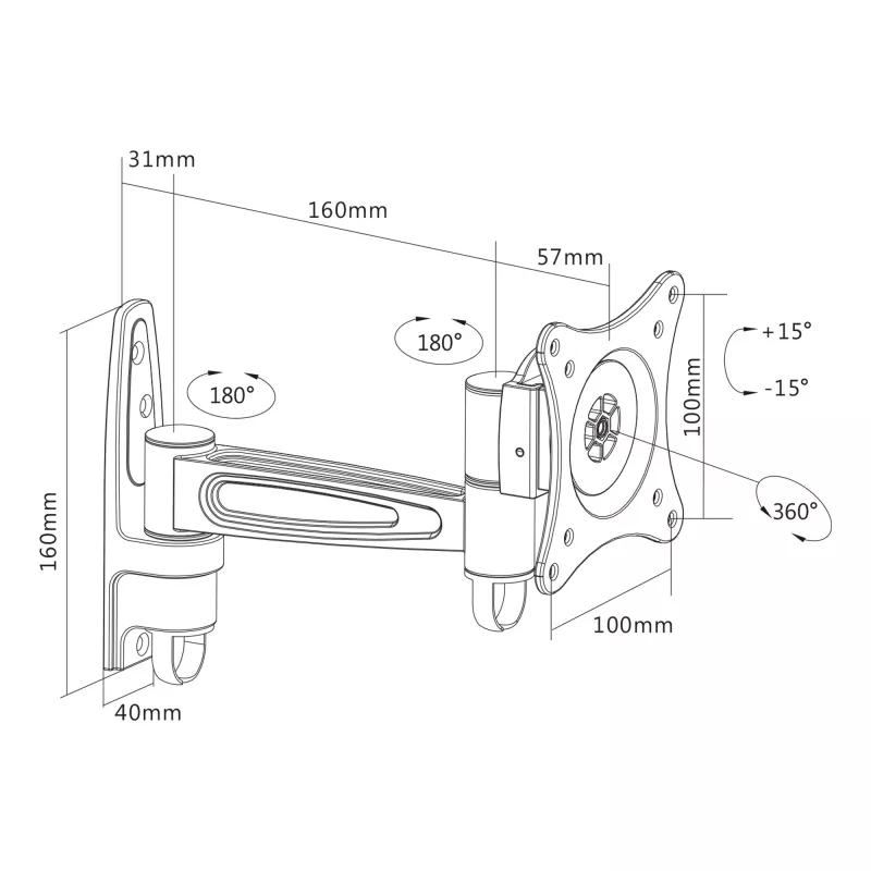 Wandbeugel InLine 23106D voor monitors tot 27 inch