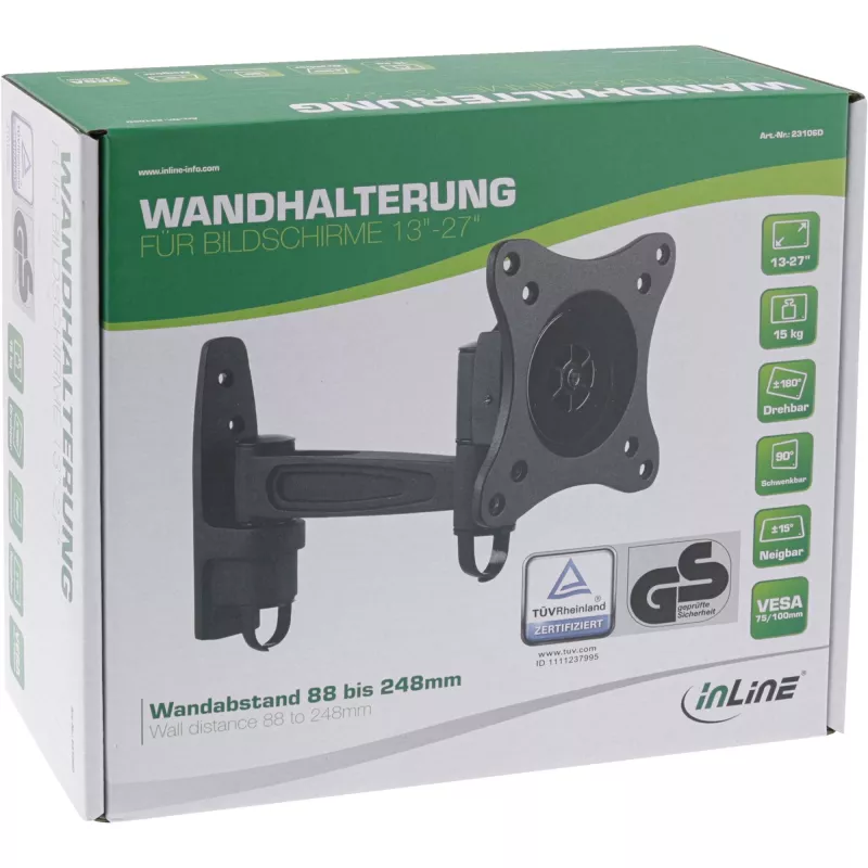 Wandbeugel InLine 23106D voor monitors tot 27 inch