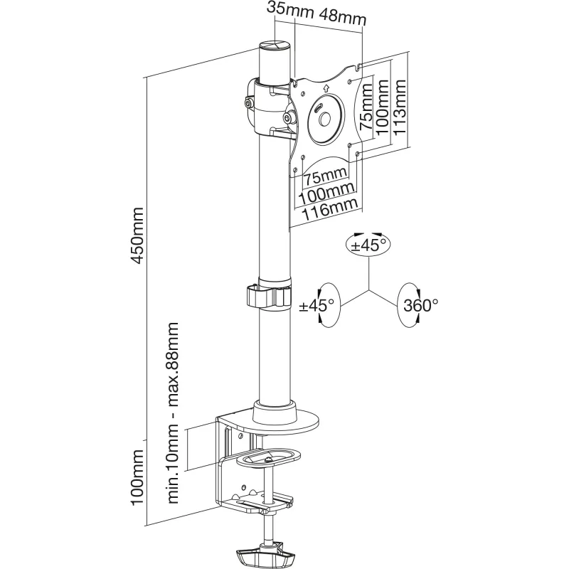 InLine bureaubeugel voor tv/LED/TFT-display tot 69 cm (27 inch), max. 10 kg