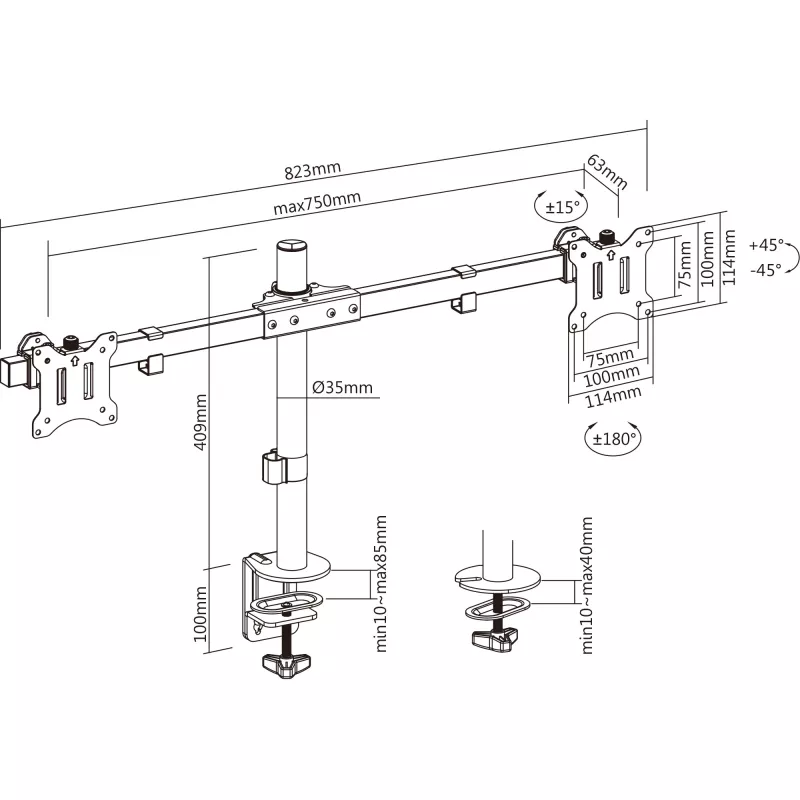 InLine tafelbeugel voor 2x LCD/LED-display tot 81cm 32 inch max. 9kg 23108E