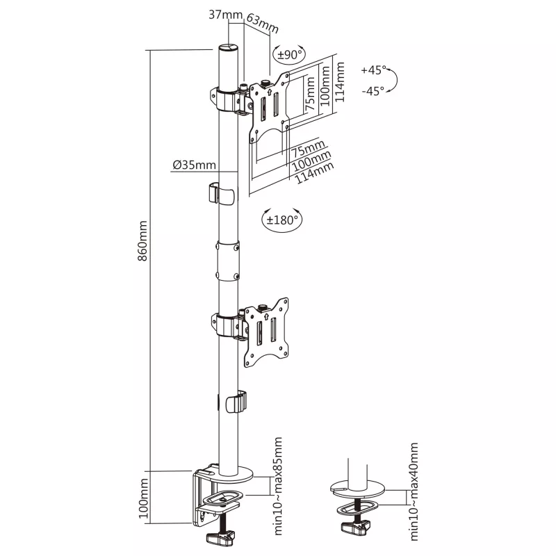 InLine tafelbeugel voor 2x tv/LED/TFT-display tot 81cm 32 inch max. 9kg