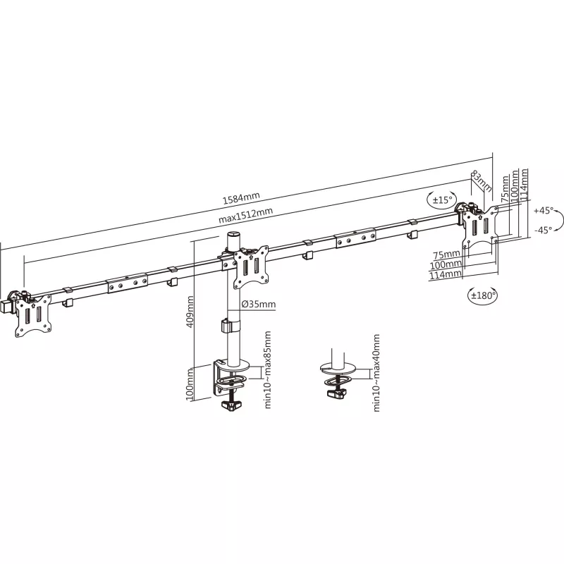 InLine bureaubeugel voor 3x tv / LED / TFT-display tot 81cm 32 inch max. 7kg