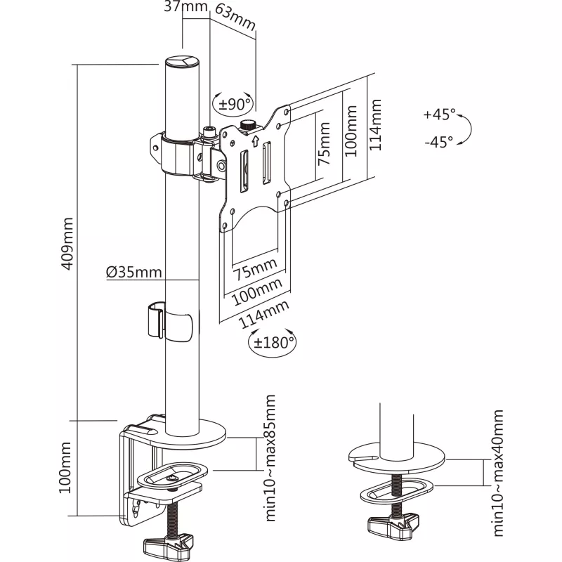 InLine bureaubeugel voor tv / LED / TFT-display tot 81cm 32 inch max. 9kg zwart