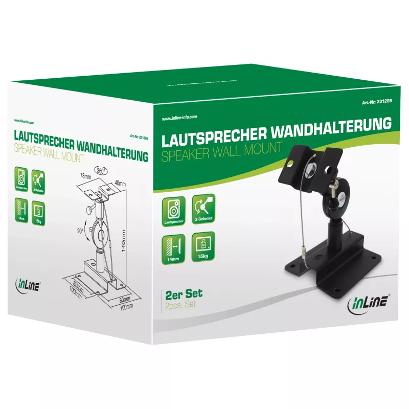 Luidspreker-wandbeugel InLine 23126B zwart 2-delige set