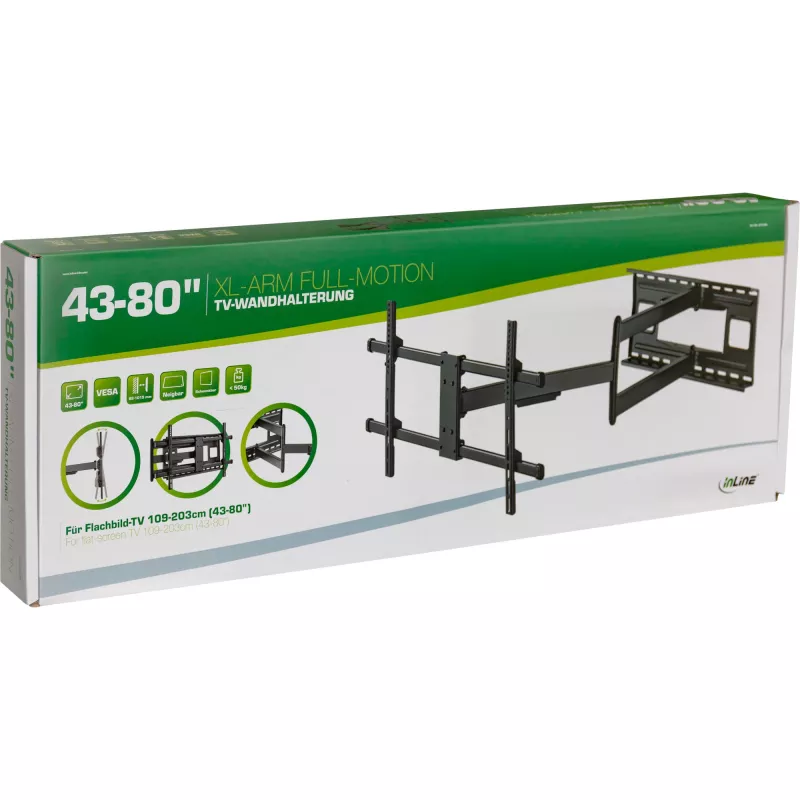 InLine XL-arm full-motion tv-wandbeugel, voor 43-inch-80-inch flatscreen-tv, max. 50kg