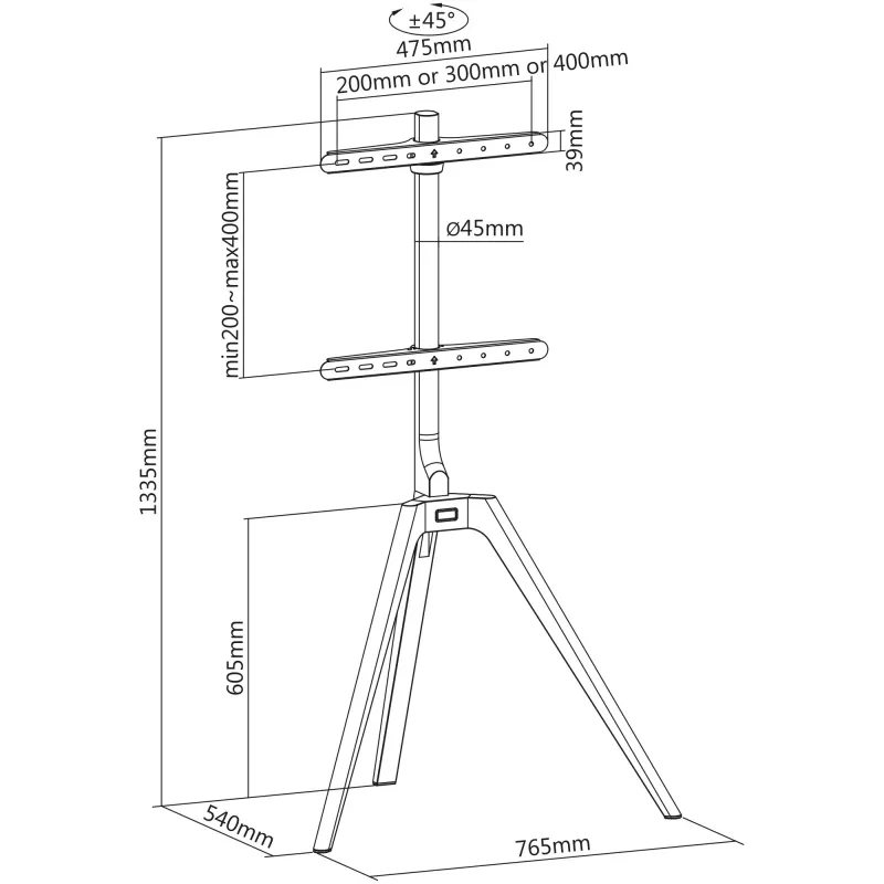 InLine woodstand tv-standaard, statief, voor displays 45 inch–65 inch (114–165 cm), max. 40 kg