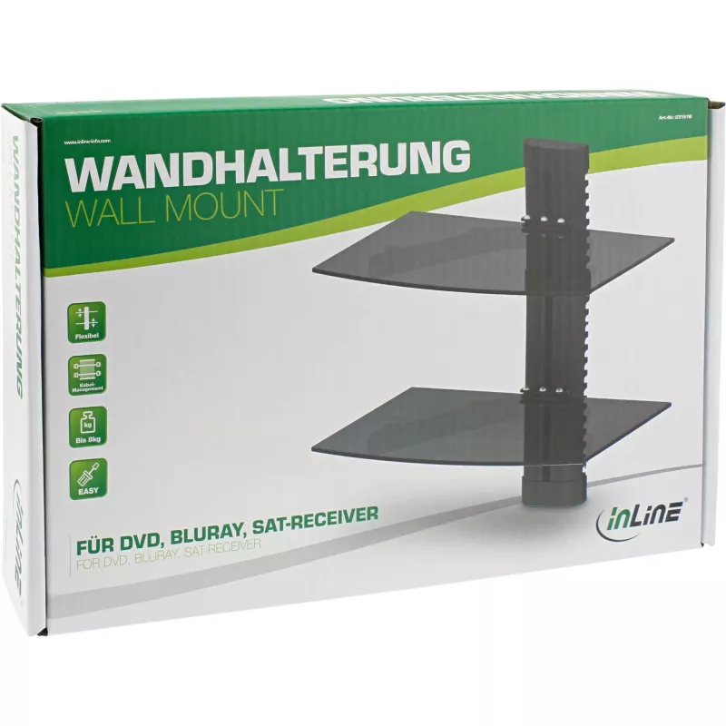 InLine wandhouder, voor dvd, Blu-ray, sat-ontvanger, max. 8 kg, zwart