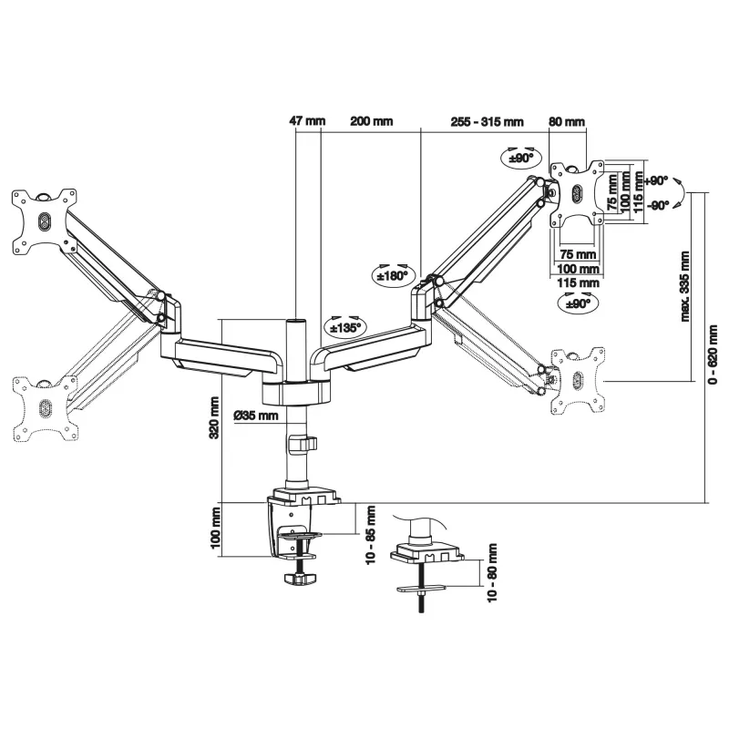 InLine tafelhouder met lift voor twee monitors tot 82 cm (32 inch), 9 kg